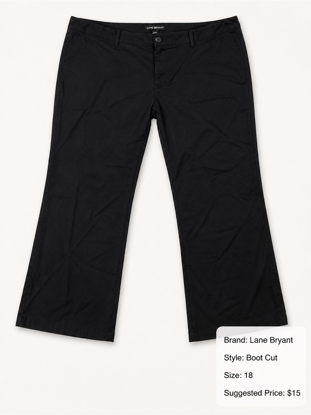 Lane Bryant Black Boot-Cut Chinos